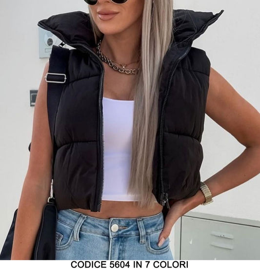 Giubbotto Smanicato Colorato Collo Alto Piumino Corto Ragazza Donna Casual Fashion in 7 Colori - 5604