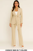 Tailleur Completo Giacca Lunga con Cintura Pantalone Zampa Coordinato Donna Elegante Casual in 7 Colori - 5605