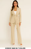 Tailleur Completo Giacca Lunga con Cintura Pantalone Zampa Coordinato Donna Elegante Casual in 7 Colori - 5605