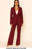Tailleur Completo Giacca Lunga con Cintura Pantalone Zampa Coordinato Donna Elegante Casual in 7 Colori - 5605