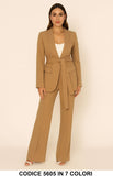 Tailleur Completo Giacca Lunga con Cintura Pantalone Zampa Coordinato Donna Elegante Casual in 7 Colori - 5605