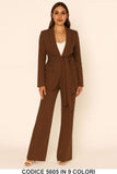Tailleur Completo Giacca Lunga con Cintura Pantalone Zampa Coordinato Donna Elegante Casual in 7 Colori - 5605