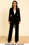 Tailleur Completo Giacca Lunga con Cintura Pantalone Zampa Coordinato Donna Elegante Casual in 7 Colori - 5605
