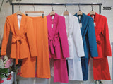 Tailleur Completo Giacca Lunga con Cintura Pantalone Zampa Coordinato Donna Elegante Casual in 7 Colori - 5605
