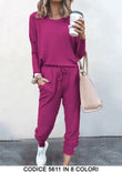 Completo Casual Tessuto Morbido Coordinato Tuta Sportiva Pantalone Elastico in 8 Colori - 5611