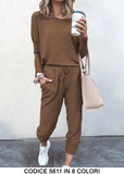 Completo Casual Tessuto Morbido Coordinato Tuta Sportiva Pantalone Elastico in 8 Colori - 5611