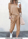 Completo Casual Tessuto Morbido Coordinato Tuta Sportiva Pantalone Elastico in 8 Colori - 5611