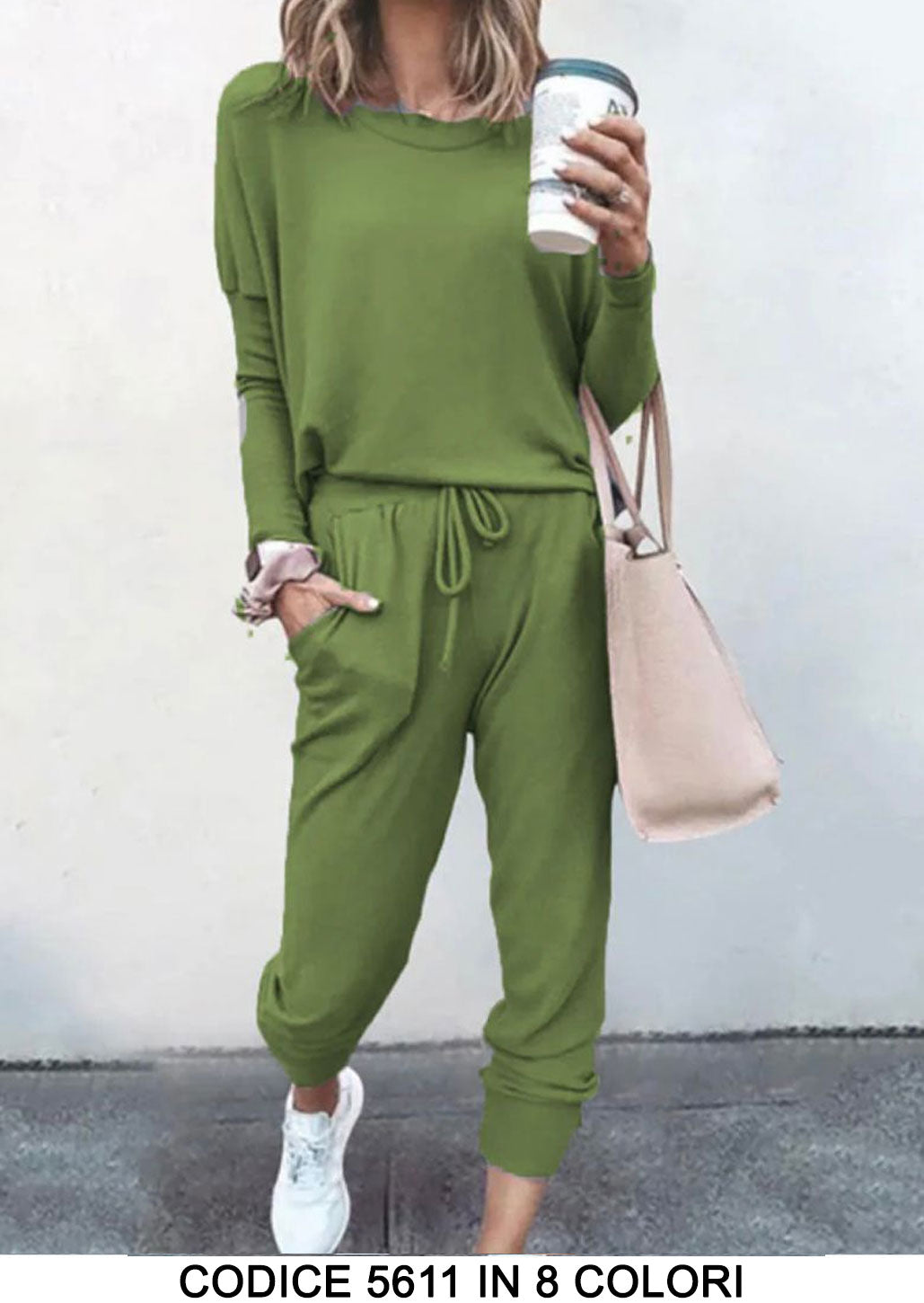 Completo Casual Tessuto Morbido Coordinato Tuta Sportiva Pantalone Elastico in 8 Colori - 5611