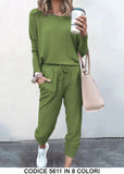Completo Casual Tessuto Morbido Coordinato Tuta Sportiva Pantalone Elastico in 8 Colori - 5611