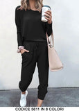 Completo Casual Tessuto Morbido Coordinato Tuta Sportiva Pantalone Elastico in 8 Colori - 5611