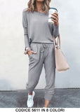 Completo Casual Tessuto Morbido Coordinato Tuta Sportiva Pantalone Elastico in 8 Colori - 5611