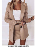 Completo Coordinato Dainetto Tailleur Giacca con Bottone Gonna Corta Elegante Casual in 5 Colori - 5618