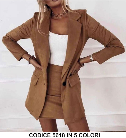 Completo Coordinato Dainetto Tailleur Giacca con Bottone Gonna Corta Elegante Casual in 5 Colori - 5618
