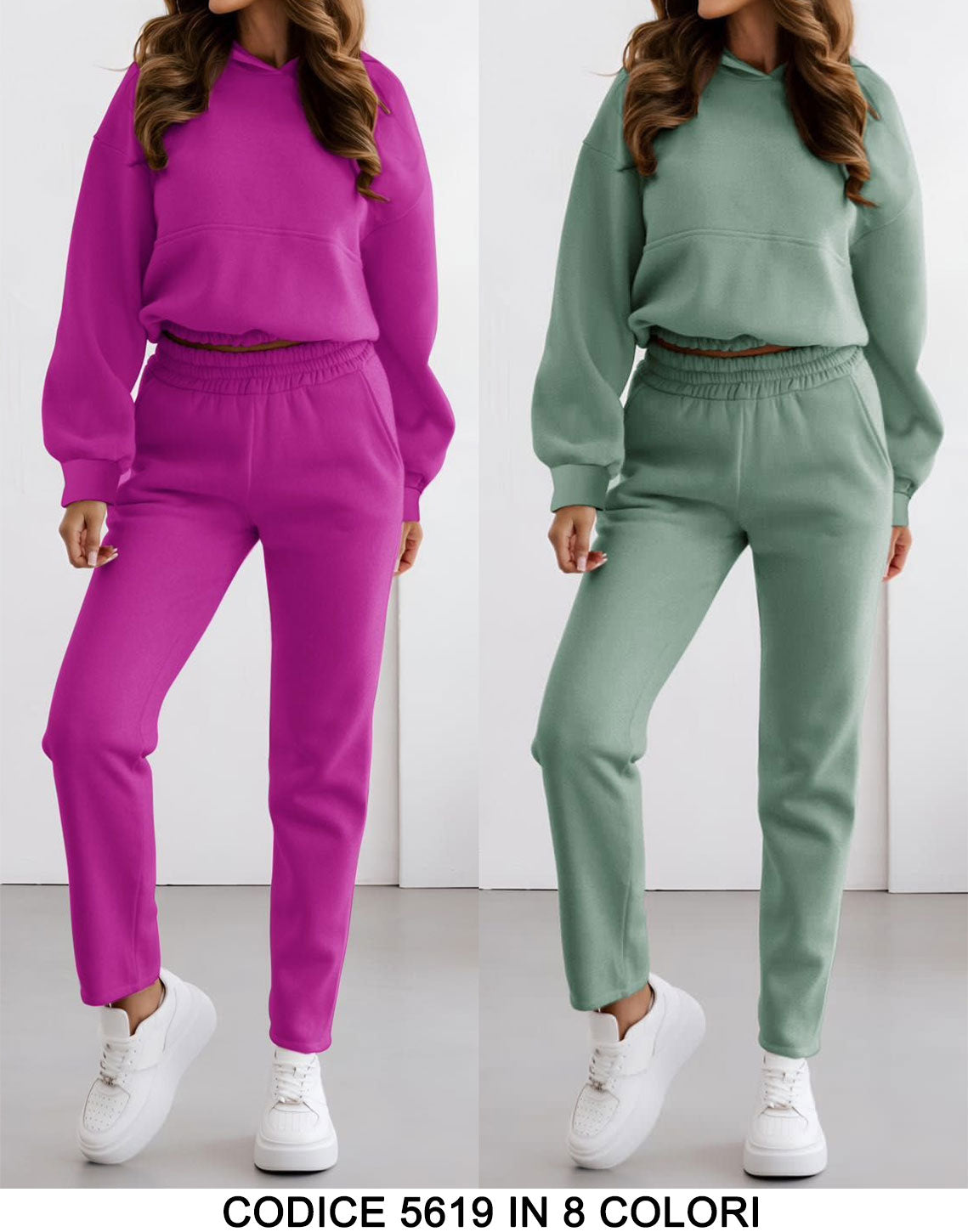Tuta Sportiva Completo Coordinato Felpa con Cappuccio Pantalone Sigaretta Casual Fashion in 8 Colori - 5619