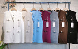 Maglia Maglione Donna Cardigan Smanicato con Bottoni Gioiello Oro Casual Fashion in 7 Colori - 5623