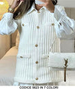 Maglia Maglione Donna Cardigan Smanicato con Bottoni Gioiello Oro Casual Fashion in 7 Colori - 5623