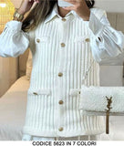 Maglia Maglione Donna Cardigan Smanicato con Bottoni Gioiello Oro Casual Fashion in 7 Colori - 5623