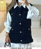 Maglia Maglione Donna Cardigan Smanicato con Bottoni Gioiello Oro Casual Fashion in 7 Colori - 5623
