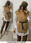 Maglia Smanicata con Camicia Bianca Casual e Cintura Completo Coordinato in 7 Colori - 5624