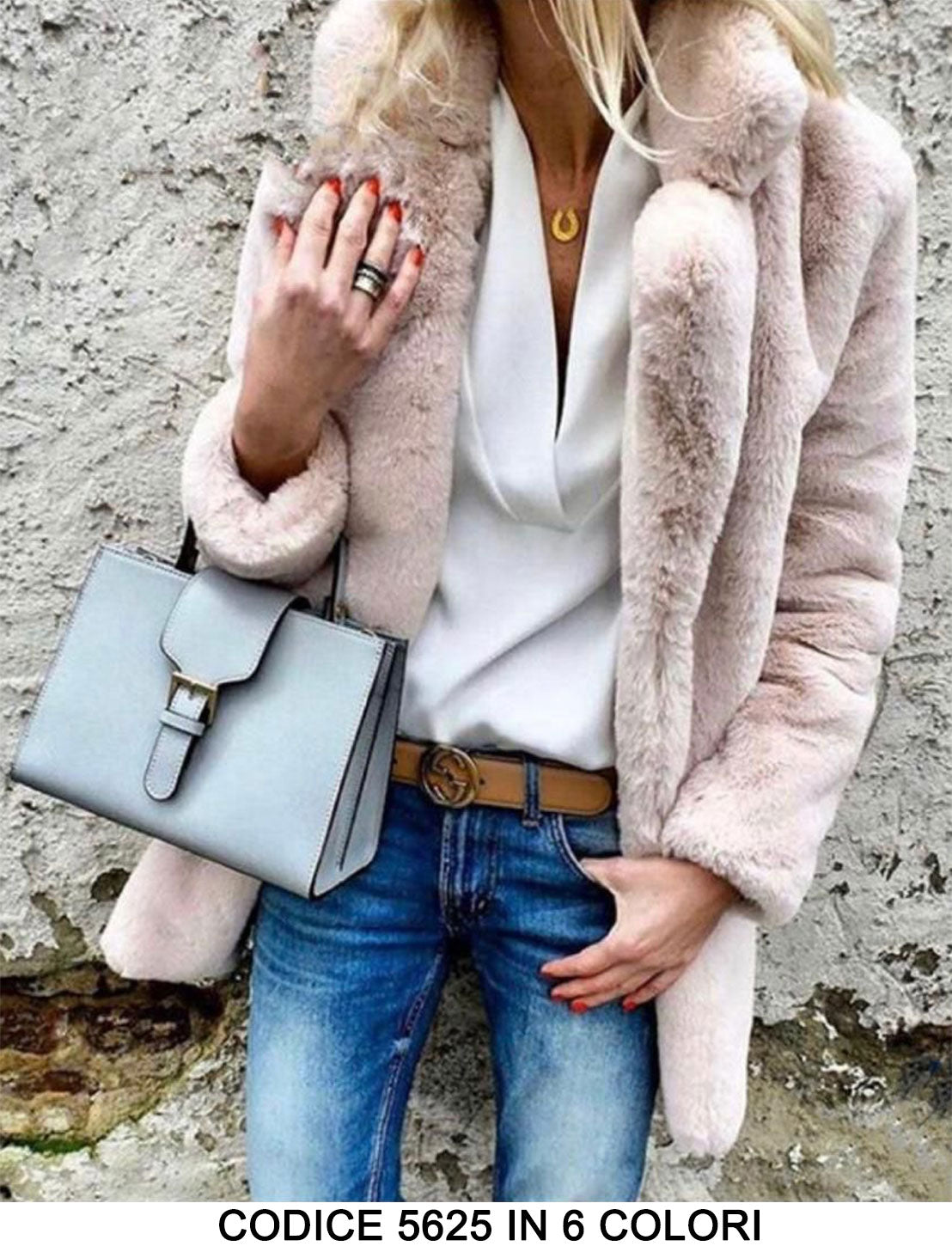 Cappotto Lungo in eco Pelliccia Fashion Collo doppio petto Giacca Pellicciotto Casual Donna in 6 Colori - 5625