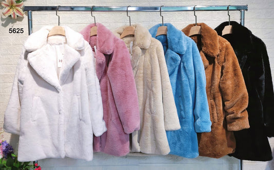 Cappotto Lungo in eco Pelliccia Fashion Collo doppio petto Giacca Pellicciotto Casual Donna in 6 Colori - 5625