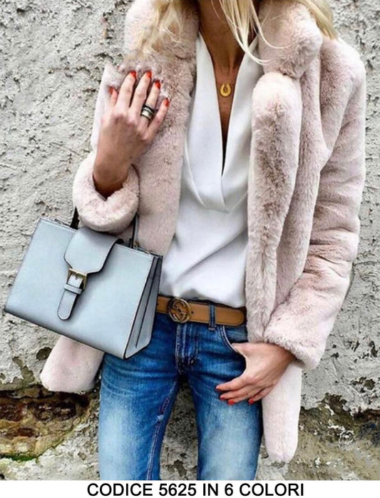 Cappotto Lungo in eco Pelliccia Fashion Collo doppio petto Giacca Pellicciotto Casual Donna in 6 Colori - 5625