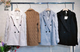 Cappotto Cardigan Doppio petto Bottoni Neri Maniche e Retro in Tessuto Trecce Caldo in 4 Colori - 5626