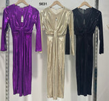 Abito Lungo Tubino Elegante Effetto Lucido Metallizzato Vestito Cut Out da Serata in 3 Colori - 5631