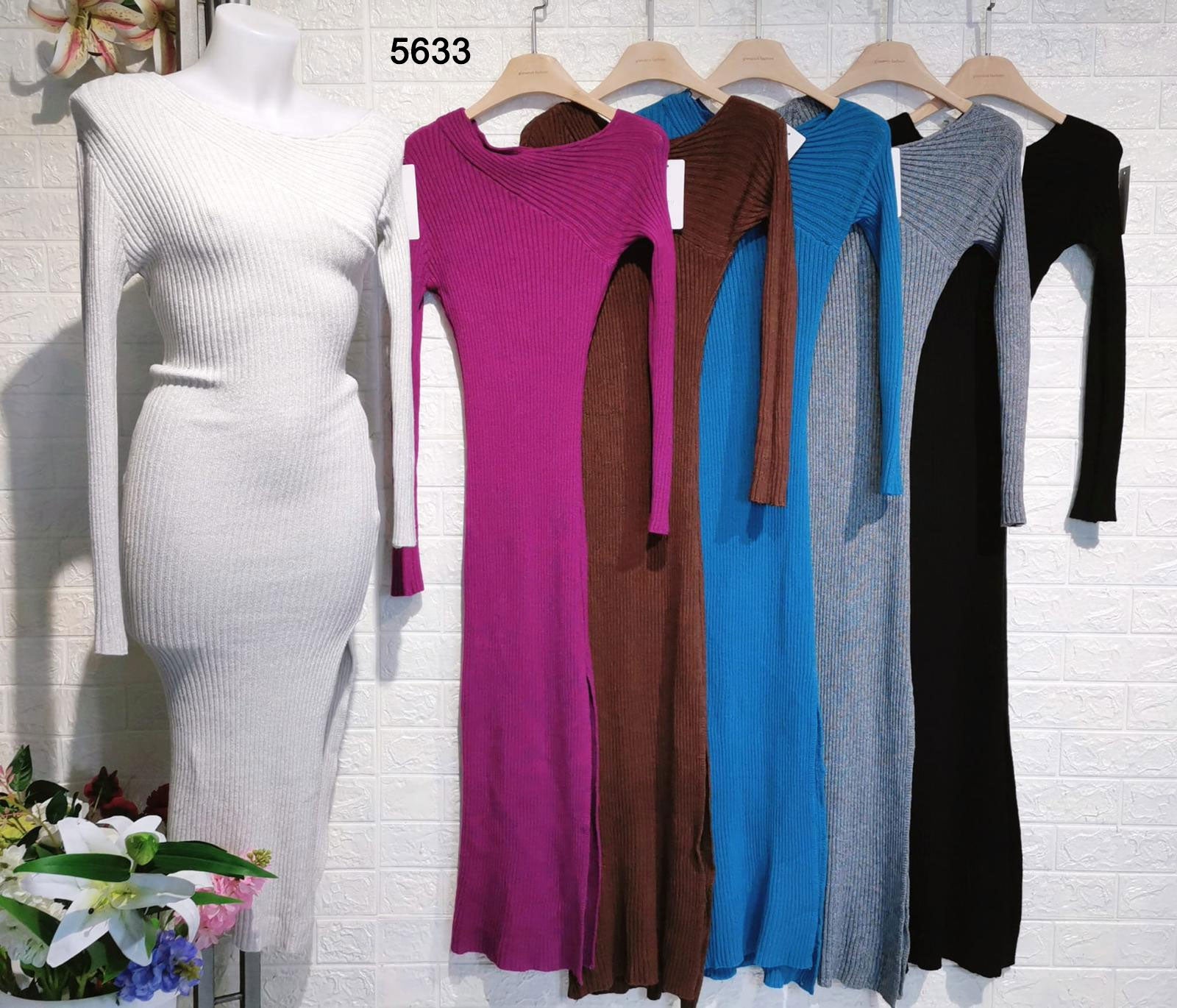 Abito Lungo Tubino Manica Lunga Spacco Laterale Casual Vestito Tessuto Morbido in 6 Colori - 5633