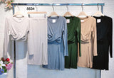 Completo Coordinato Maglia ad Incrocio Corta Gonna Lunga con Spacco Casual Fashion in 5 Colori - 5634