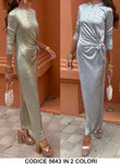 Abito Lungo Elegante Effetto Lucido Metallizzato Stampa Geometrica Vestito Casual con FIocco in 2 Colori - 5643