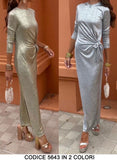 Abito Lungo Elegante Effetto Lucido Metallizzato Stampa Geometrica Vestito Casual con FIocco in 2 Colori - 5643