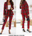 Tailleur Donna Giacca e Pantalone Trama Scozzese Scozia Completo Coordinato Casual con Bottoni oro in 2 Colori - 5644