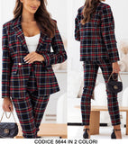 Tailleur Donna Giacca e Pantalone Trama Scozzese Scozia Completo Coordinato Casual con Bottoni oro in 2 Colori - 5644