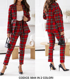 Tailleur Donna Giacca e Pantalone Trama Scozzese Scozia Completo Coordinato Casual con Bottoni oro in 2 Colori - 5644