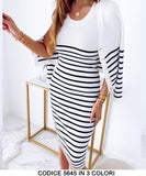 Coordinato Completo Vestito a Righe e Maglia Cardigan Bottoni Casual Elegante Tessuto Morbido in 3 Colori - 5645