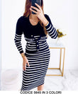 Coordinato Completo Vestito a Righe e Maglia Cardigan Bottoni Casual Elegante Tessuto Morbido in 3 Colori - 5645
