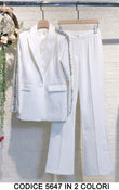 Tailleur Completo Giacca con Fregi Gioiello sulla Manica e Spalla Pantalone Zampa Coordinato in 2 Colori - 5647