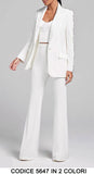 Tailleur Completo Giacca con Fregi Gioiello sulla Manica e Spalla Pantalone Zampa Coordinato in 2 Colori - 5647