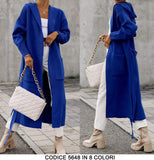 Cappotto Lungo Donna in Lana Soprabito Elegante con Tasche e Cappuccio con Cintura in 8 Colori - 5648
