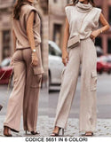 Completo Coordinato Maglia Collo Alto Pantalone Cargo a Zampa Casual Elegante in 6 Colori - 5651