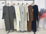 Abito Lungo Casual in Maglia Trama Righe Tessuto Morbido Caldo Spacco Laterale Vestito in 6 Colori - 5655