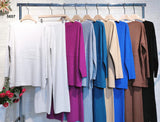 Completo Coordinato Tuta Sportiva Calda in Tessuto Morbido con Righe Manica Lunga Pantalone Zampa in 8 Colori - 5657