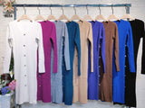 Abito Midi Bottoni Gioiello Tubino Lungo Trama Righe e Treccine Elegante Vestito Casual in 9 Colori - 5658