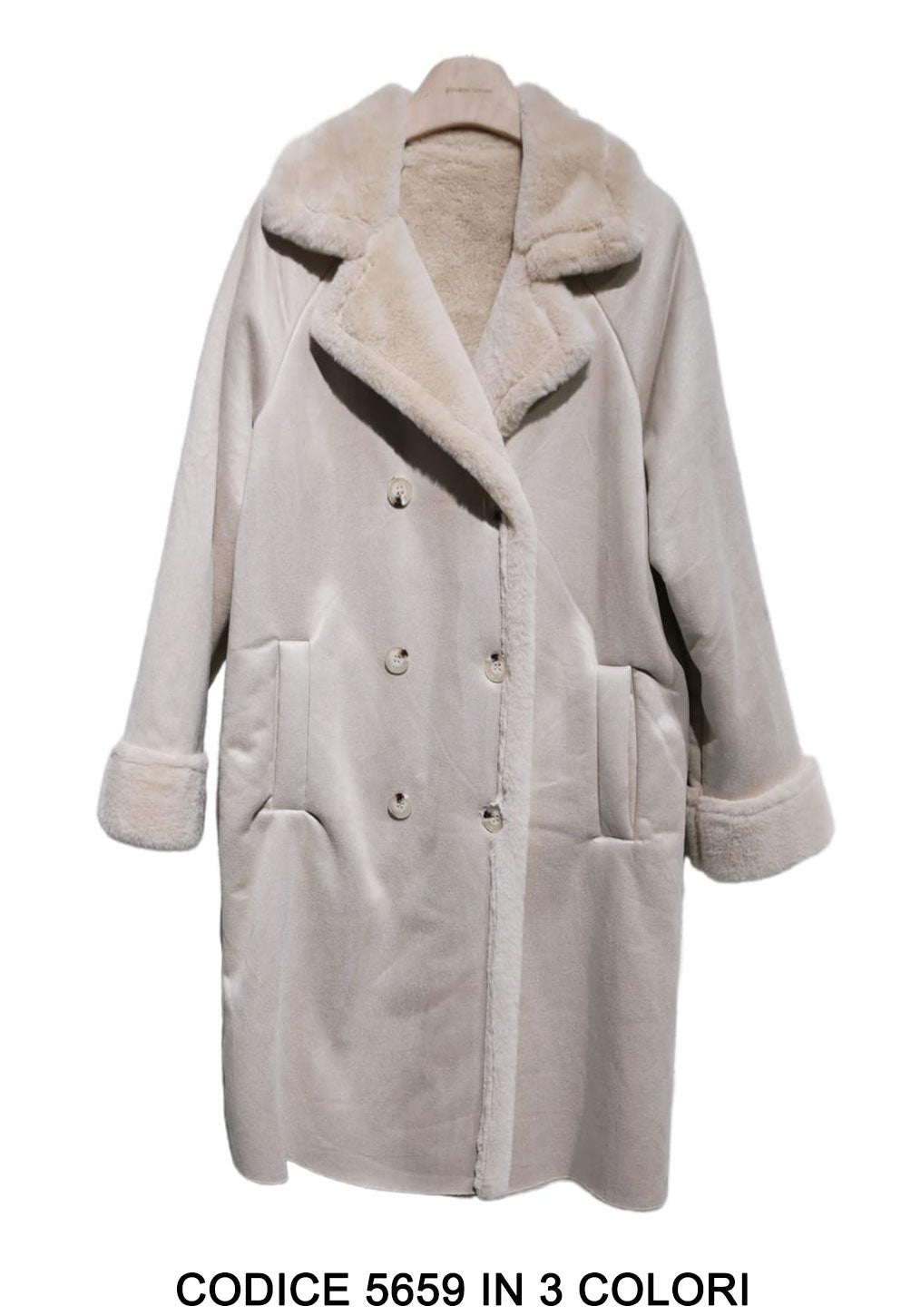 Cappotto Lungo Montone Morbido con eco pelliccia interna Collo Doppio Petto Casual Giubbotto Elegante in 3 Colori - 5659