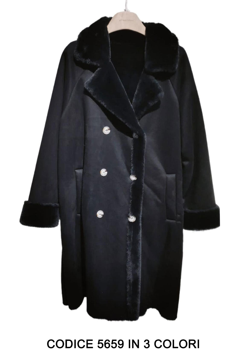 Cappotto Lungo Montone Morbido con eco pelliccia interna Collo Doppio Petto Casual Giubbotto Elegante in 3 Colori - 5659