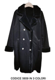 Cappotto Lungo Montone Morbido con eco pelliccia interna Collo Doppio Petto Casual Giubbotto Elegante in 3 Colori - 5659