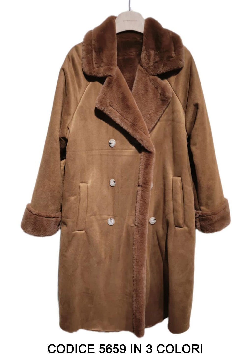 Cappotto Lungo Montone Morbido con eco pelliccia interna Collo Doppio Petto Casual Giubbotto Elegante in 3 Colori - 5659