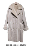 Cappotto Lungo Montone Morbido con eco pelliccia interna Collo Doppio Petto Casual Giubbotto Elegante in 3 Colori - 5659