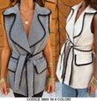 Giacca Gilet Soprabito con Cintura Casual Smanicato Particolari Contorno in Nero in 4 Colori - 5665